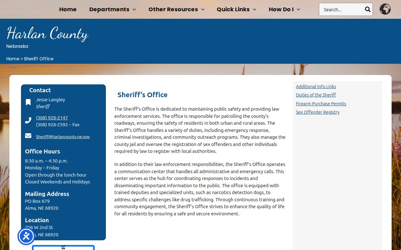 Harlan County warrant records Sheriff office contact source