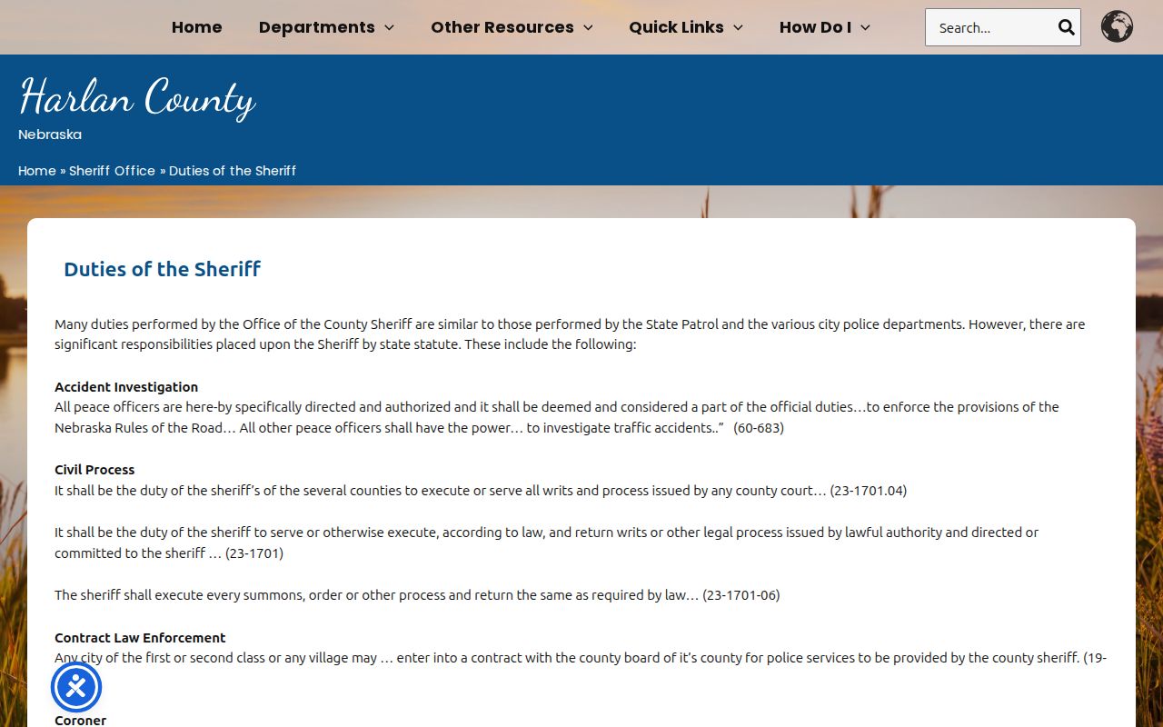 Harlan County active warrants Sheriff legal process duties