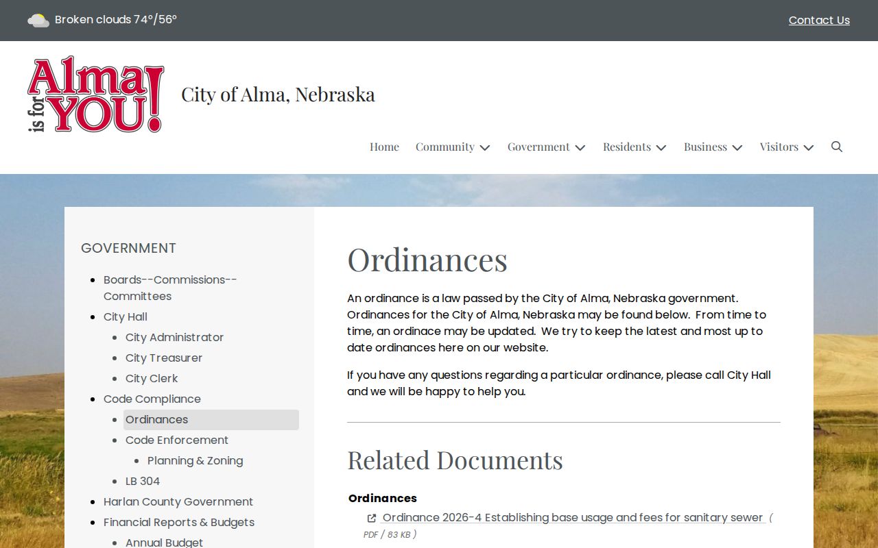 Alma warrant records Harlan County ordinance source