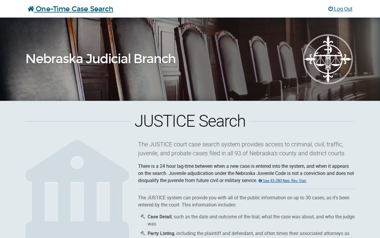 Harlan County warrant records Nebraska JUSTICE one-time search